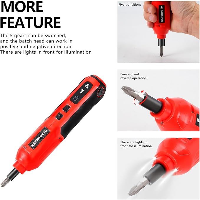 Electric Screwdriver Kit, Screwdriver 5 Torque Settings, Cordless electric screwdriver with LED work light, 36 screwdriver bits, 3 sockets, Magnetic Chuck,Color box tool storage set