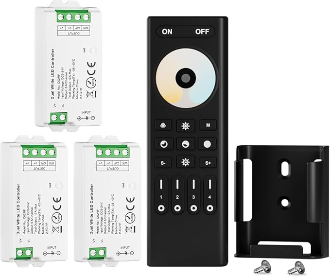 BTF-LIGHTING RF 2.4GHz Wireless Remote RC02RFB &3PCS C02RF Tuya Controller Kit 4 Zone Group Control PWM CCT(+ CW WW) 3pin 5050SMD FCOB COB Dual White LED Strip DC5V DC12V DC24V