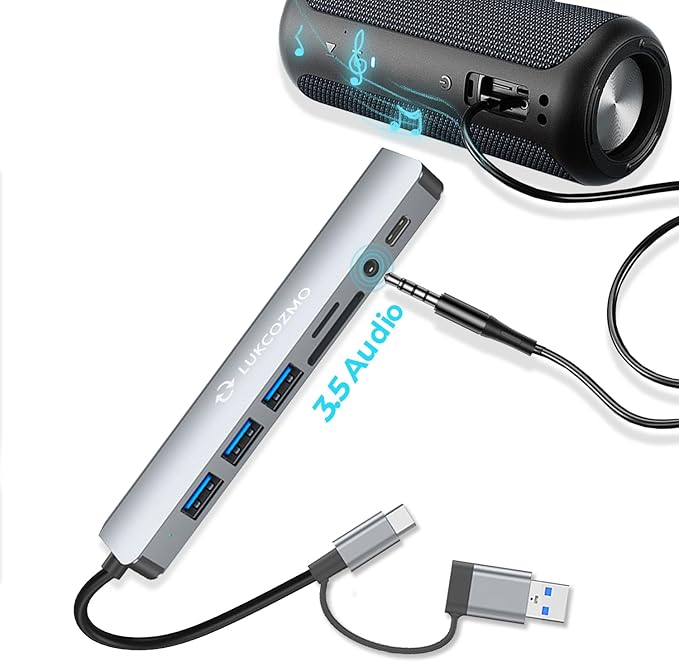 Updated USB Hub USB C Hub USB Splitter Port Extender 7 in 1 USB 3.0 Hub USB Adapter&USB C Splitter 4 USB 1 USBC TF/SD Card Reader Audio Output Compatible with MacBook/Pad Pro/Dell/HP Laptop/Phones…