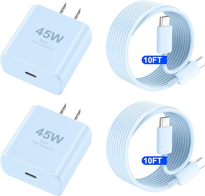 Phone 16 Pro Max Charger Fast Charging, 45W USB C Phone 16 Super Fast Charger Block with 10ft Long Type C Charging Cable Cord for Phone 16/16 Pro/16 Pro Max/16 Plus, 15/15 Pro Max/Pro/Plus-2pack Blue