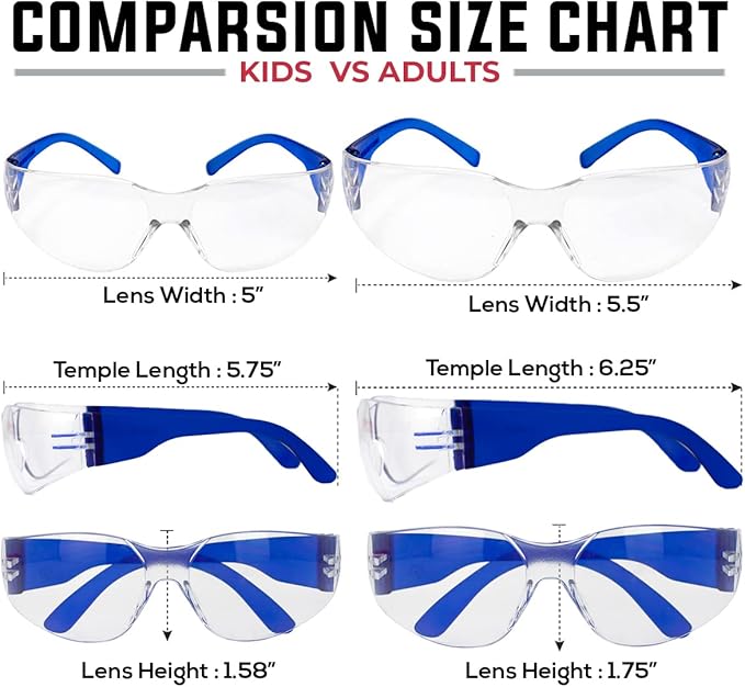 BISON LIFE Kids Safety Glasses, Bulk Kids Protective Glasses ANSI Z87.1 Safety Glasses for Kids, Science Safety Goggles Pack