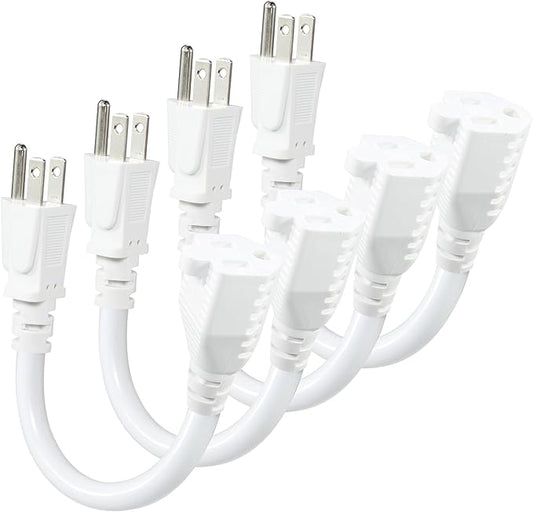 KUNCAN Short Power Extension Cord - 15A 6 Inch 3 Prong Outlet Saver, 1875W 14AWG/3C SJTW Heavy Duty Power Cord Extension Cable (NEMA 5-15P to NEMA 5-15R) Indoor/Outdoor Use, White 4-Pack
