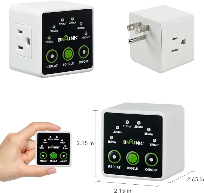 BN-LINK Smart Digital Countdown Timer, Repeat Cycle Timer with 3-Prong Grounded Outlet for Lamps, Light and Home Appliances, 15A/1875W ½ HP