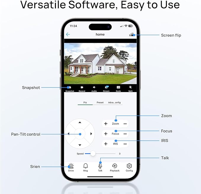 6MP IP PoE PTZ Camera Outdoor with Pan/Tilt 3X Optical Zoom,2.8-8mm Motorized Lens,98ft IR Night Vision, Built-in Mic, Human/Vehicle Detection,IP66&IK10, Blue Iris, NDAA Compliant Dome Mini PTZ Camera