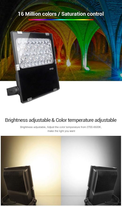 LGIDTECH FUTC06 Miboxer 50W RGBCCT Outdoor LED Landscape Garden Spotlight AC100-240V 16 Million Colors Changing,Color Temperature Adjustable,Memory Function.APP Can't Control Directly