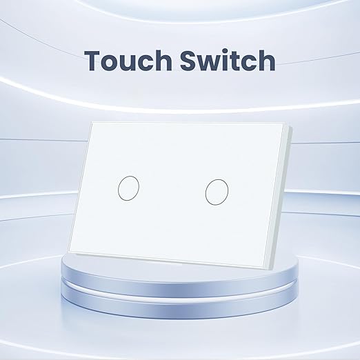 Light Switch No Neutral Wire,Single Live Wire Light Switch No WiFi,Tempered Glass Panel,Total Power Maximum 1000W,FCC Certification,White 2 Gang