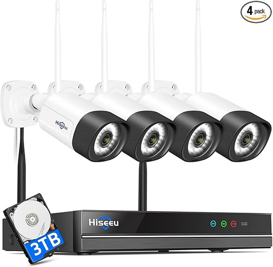 Hiseeu WiFi Security Camera System,【5MP Spotlight, 3TB Hard Drive】 Power Cord Cameras,Extenable 16CH, Outdoor IP66 Waterproof,Color Night Vision, Motion Alert,24/7 Time Record,Two Way Audio