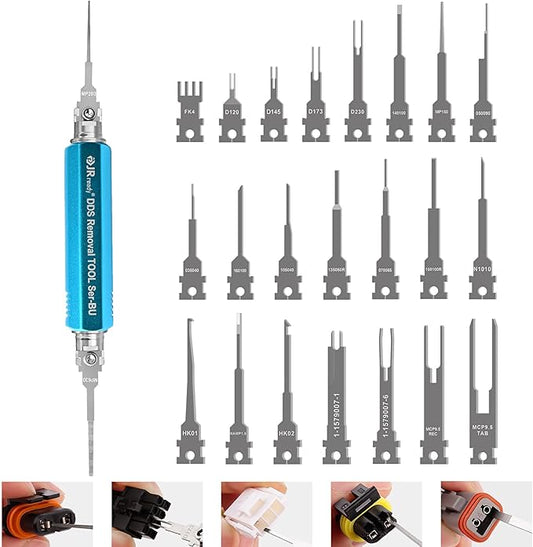 JRready ST5349 Pin Removal Tool Kit, 24PCS Replacement Pin Extractor Tools, Comprehensive Electrical Terminal Release Tool Set for Deutsch, AMP/TE, Molex, Delphi, JST, Harting Connectors