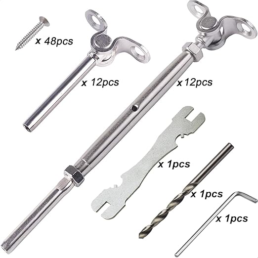 Cable Railing Hardware, 12 Pairs Railing Kit, for 1/8 System, Adjustable Angle, T316 Marine Grade
