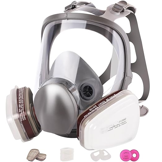 Full Face Respirator Mask - Reusable Organic Vapor Gas Mask with Activated Carbon Filters and Anti-fog Gas Cover Against Dust Fume for Painting, Polishing, Welding, Staining, Cutting