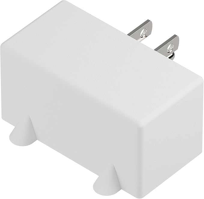 PA-0508W 90 Degree Right Angled USA Male-Female Power Adapter, 5-15P to 2 * 5-15R Direction Changer Space Save Adapter White