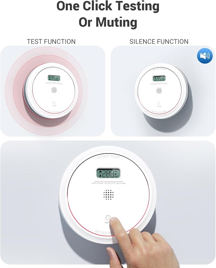 Smoke and Carbon Monoxide Detector Combo 10 Year Battery, Dual Sensor Smoke Alarm Carbon Monoxide Detector with LCD Display for Home, 4 Packs