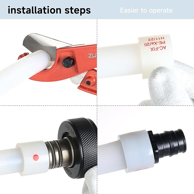 PEX-A Expander Tool Kit with 3 Self-Rotary Matte Nickel Plated Expansion Heads (1/2", 3/4", 1") – Includes PEX Cutter, Meets ASTM F1960 Standard, for Plumbing, HVAC, and PEX Fittings