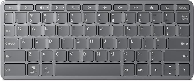 Lenovo Multi-Device Wireless Bluetooth Keyboard, Connect Up to 3 Devices Simultaneously, Compatible with iOS, Android, Windows, Slim Profile, Rechargeable, 60-Hour Battery Life, Iron Grey