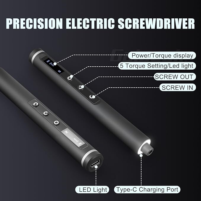 3.7V Mini Precision Screwdriver set, 49 IN 1 Magnetic Storage Mini Electric Screwdriver Cordless Set with LED Display 5 Torque Settings Repair Tool Kit for Electronics Phone Laptop Watch (Grey)