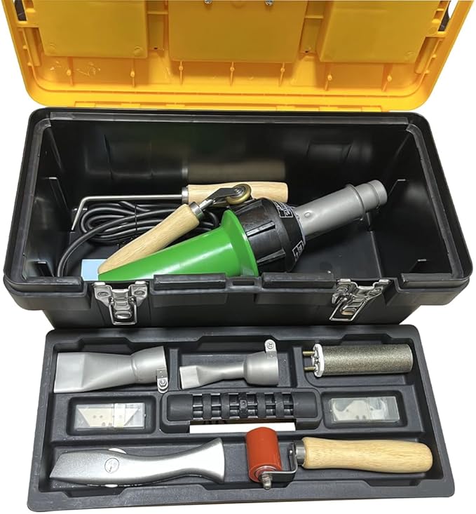 1600W Hot Air Plastic Welder Gun, Flooring Tool Set Handheld Torch Welder Pistol Vinyl PVC TPO Welding Heat Gun Roofing Flooring Welding Repair Tool Set with Seam Tester Prob, Various Welding Nozzles