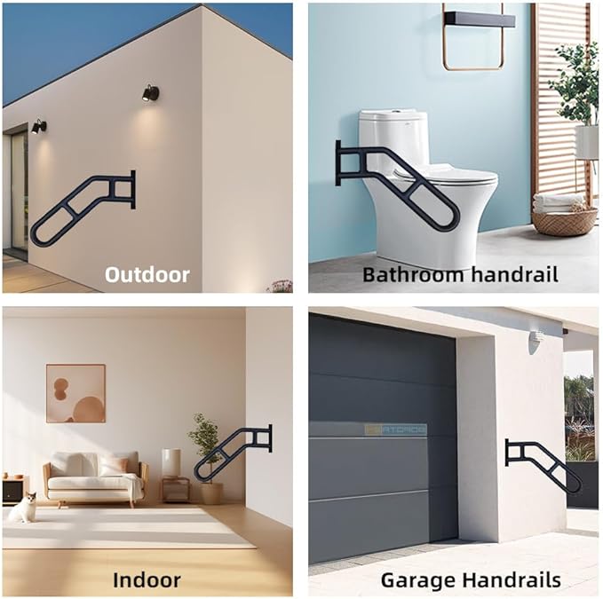 U-Shaped Hand Railings for 1-3 Steps, Wall Mounted Stair Railing with 2 Anti-Skid Crossbar for Kids, Elderly, Pregnant Women, Disabled, Stair Handrails for Outdoor Steps (White U-Shaped 1 Pack)