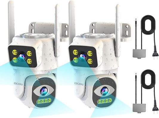Dual Lens Cameras for Home Security,2.4G/5G PTZ Outdoor Plug-in Camera,Motion Tracking,Night Vision,24/7 Continous Recording,Work with NVR/DVR Surveillance System,Weather Proof,SD/Cloud Storage