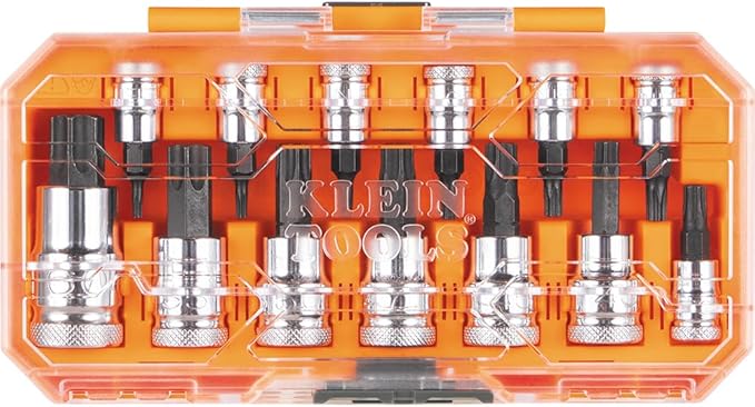 Klein Tools 65213TX Knurled TORX Bit Socket Set, T8 toT60, 1/4, 3/8 and 1/2-Inch Drives, Premium Cr-V Steel, MODBox Case, 13-Piece