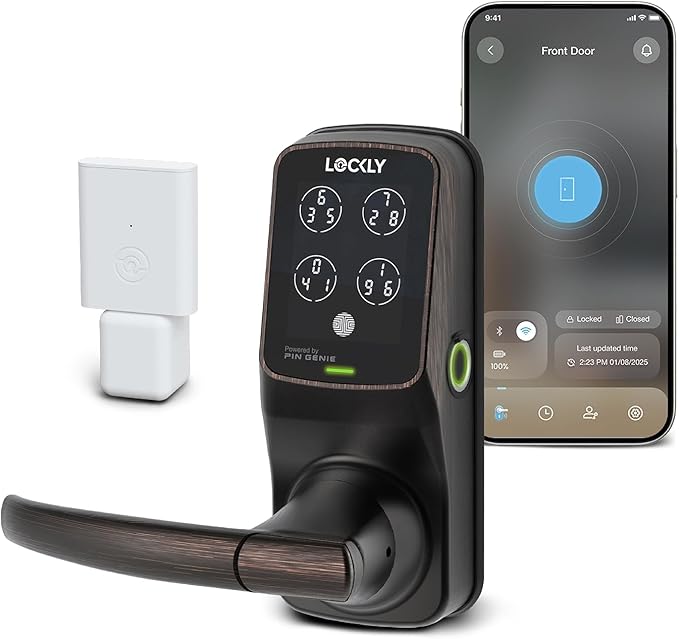 Lockly Secure Pro Smart Lock Wi-Fi, Keyless Entry Digital Keypad Door Lock, 3D Biometric Fingerprint Sensor Front Door with Handle, Voice Control & Auto Lock - Latch Edition