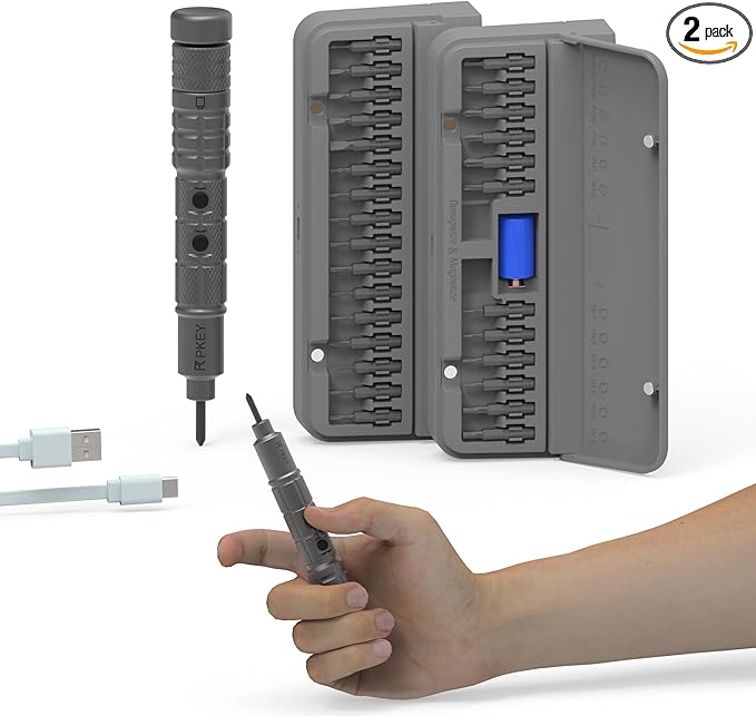 PKEY Mini Electric Screwdriver Set,Precision Electric Screwdriver， Cordless with 28 Precision Magnetic Bits, 3 Gears Torque, Overload Protection, Repair Tool Set for Phone Camera Laptop Watch