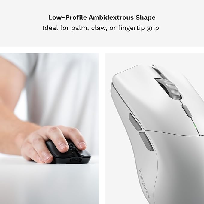 Glorious Gaming Model O 2 PRO 4K/8K White Wireless Gaming Mouse - 2.4GHz Wireless 1ms delay, 4K/8K Polling, 100M clicks, 59g Ultralight, Long Battery Life, 26K DPI BAMF 2.0 Sensor, 6 Buttons