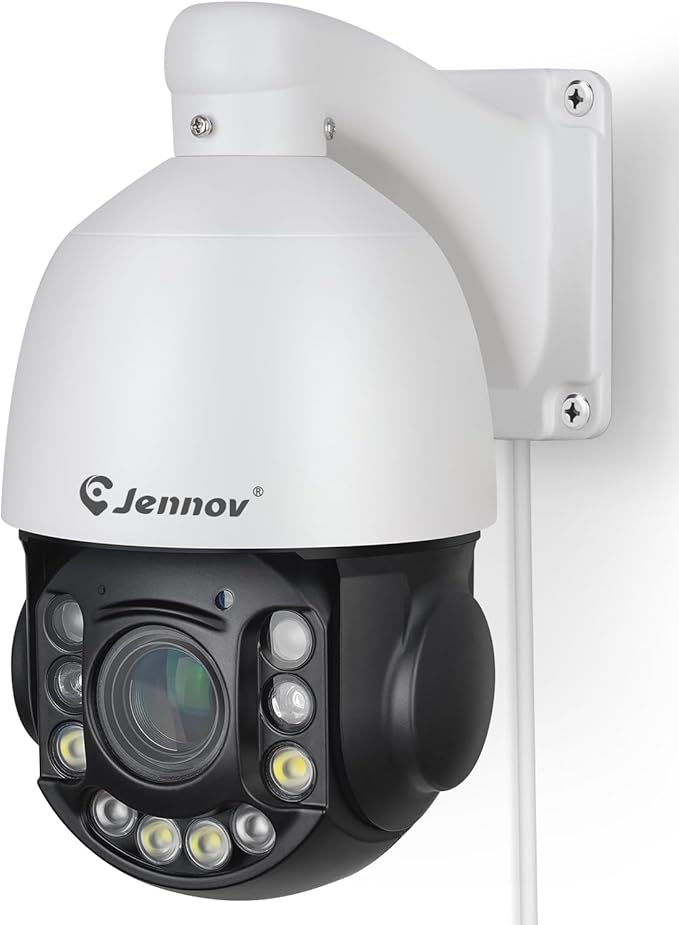 Jennov 6MP PoE IP Camera Outdoor with Pan Tilt 20X Optical Zoom, 360 Speed Dome PTZ Security Camera with 160ft IR Night Vision, Spotlights Color Night Vision, Human Detection, Onvif Compatible