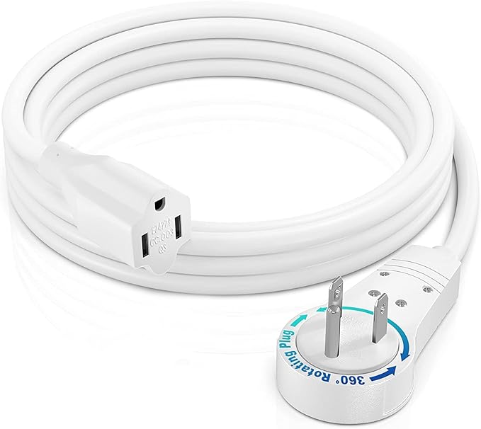 Maximm Extension Cord 3 Foot White Flat Plug, 360° Rotating Short Power Cord Single Outlet, Indoor 16 Gauge 3 Prong Grounded Wire UL Certified (3Ft White)