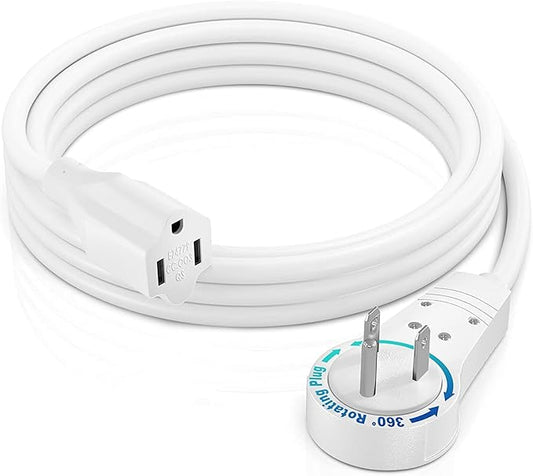 Maximm Extension Cord 3 Foot White Flat Plug, 360° Rotating Short Power Cord Single Outlet, Indoor 16 Gauge 3 Prong Grounded Wire UL Certified (3Ft White)