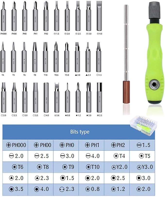 Buspoll Mini Screwdriver Set, Magnetic Precision Screwdrivers Bit Set (Star, Y, Torx, Triangle, Phillips, Slotted, U, Hex Heads) Repair Tools Kit for Glasses Laptop Phone Watch Toys