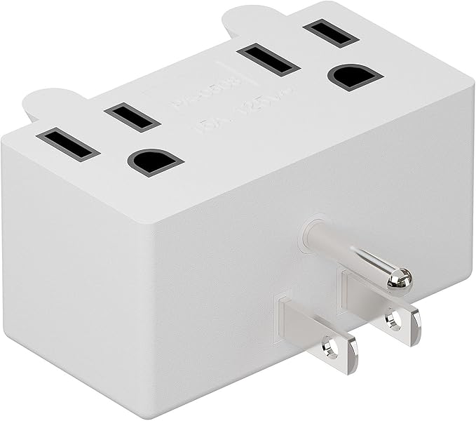 PA-0508W 90 Degree Right Angled USA Male-Female Power Adapter, 5-15P to 2 * 5-15R Direction Changer Space Save Adapter White