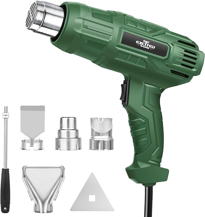 1500W Heat Gun, Fast Heat Hot Air Gun Kit with 662℉ & 1022℉ Dual-Temperature Settings, 4 Nozzles for Shrink Wrapping, Stripping Paint, Resin, Crafts