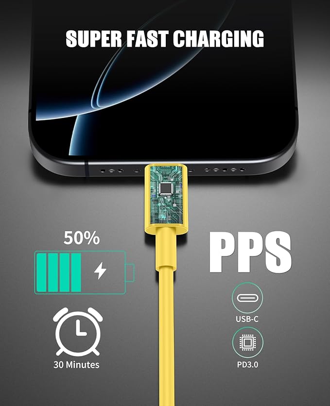 2 Pack 45W Super Fast Charger Type C for Samsung, USB C Android Phone Charger Fast Charging Block with 6FT/10FT Type C Charger Cord for Samsung Galaxy S25/S24/S23/S22+ Ultra/iPhone 17/16/15-Yellow