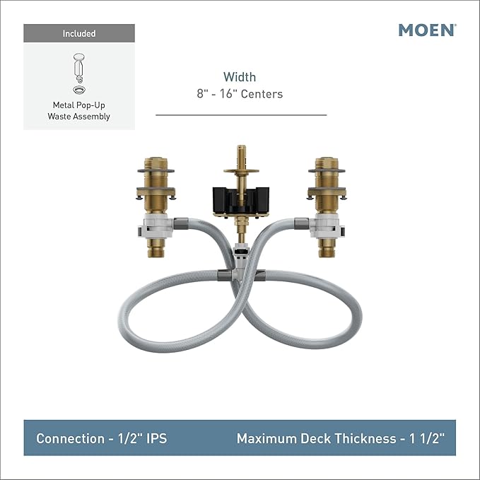 Moen Widespread Bathroom Sink Faucet Rough In Water Valve with Drain Assembly, 9000