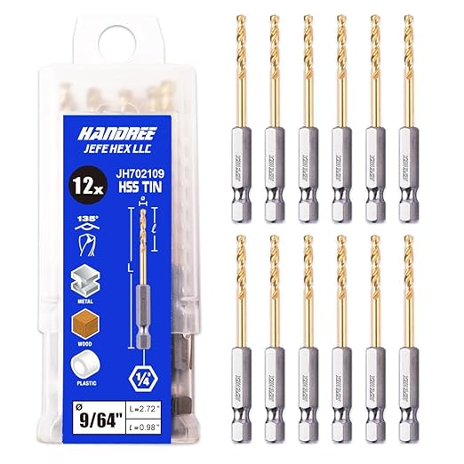 JEFE HEX 12-Piece Hex Shank Drill Bit Set - 9/64" HSS Titanium Coated | 135° Split Point for Precision Starts | Quick-Change Compatible | for Wood, Metal, Plastic & Aluminum