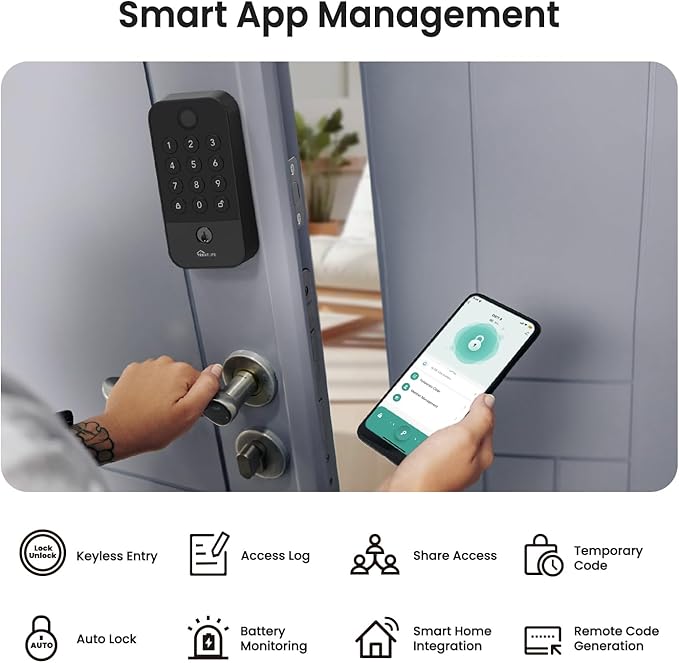 TREATLIFE Smart Door Lock with WiFi Bluetooth Gateway, Keyless Entry Door Lock with Code, Fingerprint and Keypad Deadbolt for Front Door, App Remote Control, Auto Lock, Black