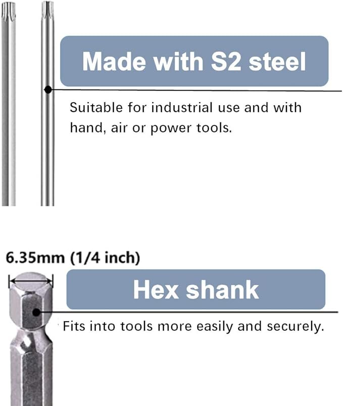 aiyun 8-Piece Security Bit Set, S2 Steel Magnetic Security Screwdriver Set 6 Inch Security Bits Shark Vacuum Screwdriver T8-T40 (150mm Length)