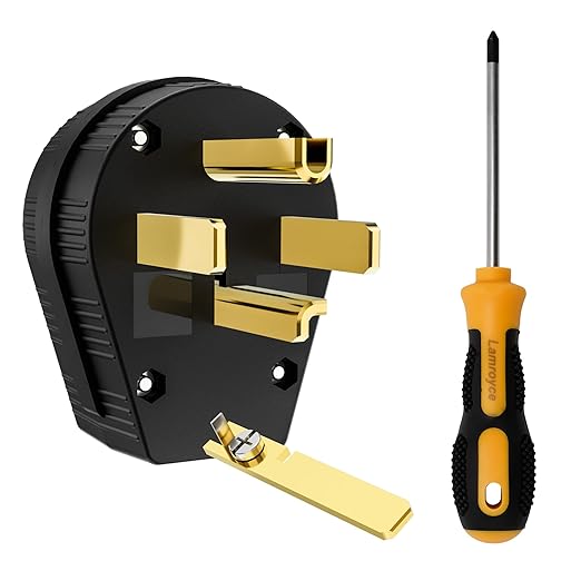 NEMA 14-30/50P Straight Blade Angle Plug, AC Dryer Replacement Male Angle Plug,4 Pole 4 Wire Grounding Heavy Duty Universal Power Male Connector for Dryers 30/50Amp,125/250Volt-with 1 Screwdriver