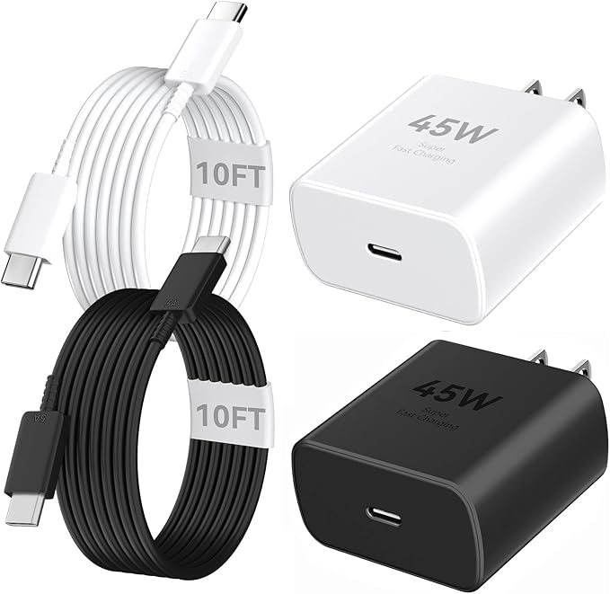 Phone 16 Pro Max Charger Fast Charging, 45W Super Fast USB C Charger Block with 10FT Long Charging Cord Cable for Phone 16 Pro Max/16 Pro/16/16 Plus,15 Pro Max/15 Pro/15,Android Phone-White&Black