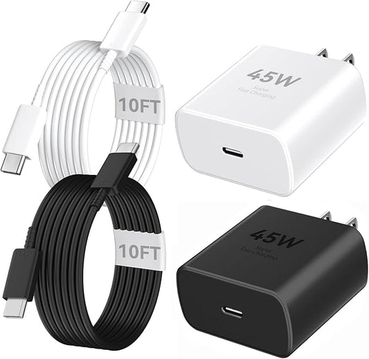 Phone 16 Pro Max Charger Fast Charging, 45W Super Fast USB C Charger Block with 10FT Long Charging Cord Cable for Phone 16 Pro Max/16 Pro/16/16 Plus,15 Pro Max/15 Pro/15,Android Phone-White&Black
