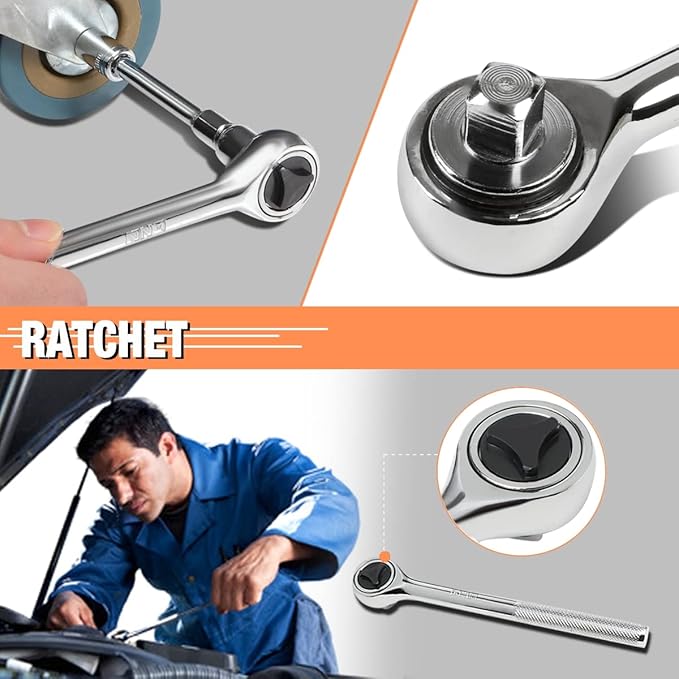 DNA MOTORING 220pcs Mechanic Tool Socket Wrench Set, SAE and Metric Socket Wrench Set, Tool Box Case for Home, Auto and Bike Repair, Orange, TOOLS-00021