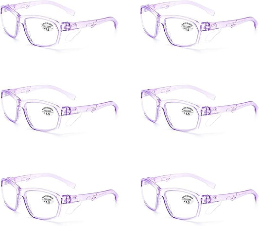 ProtectX Stylish Anti-Fog & Scratch-Resistant Safety Glasses With Readers, UV Protection Goggles, Anti-Impact Lightweight Glasses for Men＆Women Lilac Reading 1.5-6 Pack