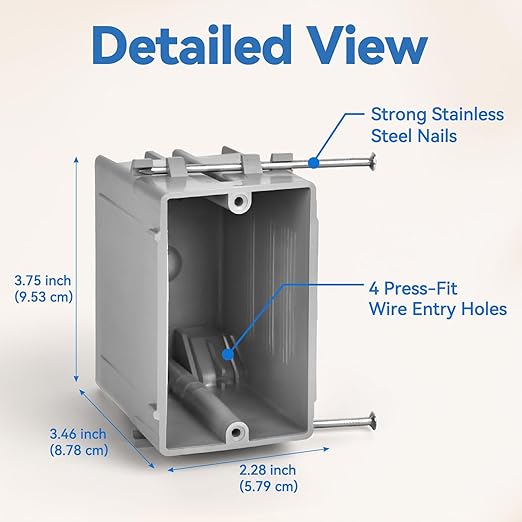 Single Gang Electrical Box New Work, 22 Cu.in, UL Listed, 24 Pack