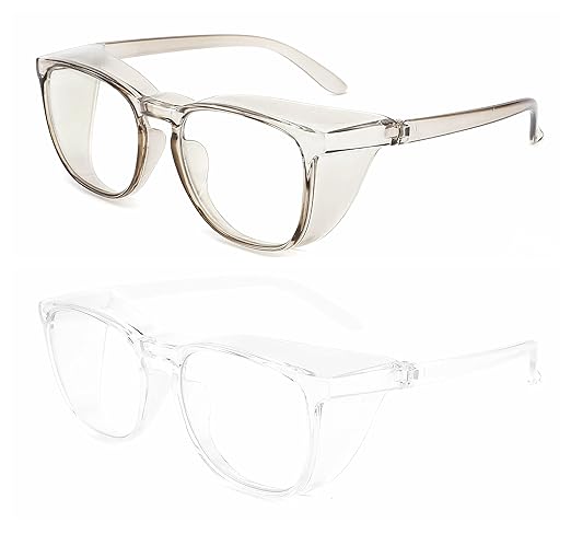 Alsenor Safety Glasses Anti Fog Goggles Protective Eyewear Blue Light Blocking Anti Dust UV Protection Glasses For Men Women (2 Pack (Green + Clear))