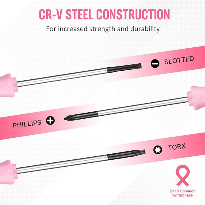 WORKPRO 10-Piece Precision Screwdriver Set with Pink Pouch, Phillips, Slotted, Torx Star, Magnetic Tip Small Screwdriver Repair Kit, for Eyeglass, Watch, Computer, Laptop and Phone - Pink Ribbon