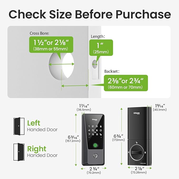 GHome Smart Locks for Front Door with WiFi – 6-in-1 Keyless Entry Smart Fingerprint Lock with Keypad, Auto Lock, App Control, Easy Installation, Smart Deadbolt Lock, Airbnb, Rental, Smart Home
