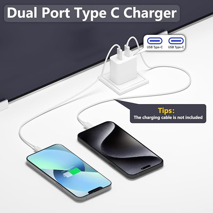 USB C Charger Block,2Pack Dual PD Port Type-C Fast Travel Charging Plug Power Adapter Compatible with iPhone 16 Pro Max/16 Pro/16 Plus/16/15/14/13/12/11/SE/XS/iPad/iWatch and More