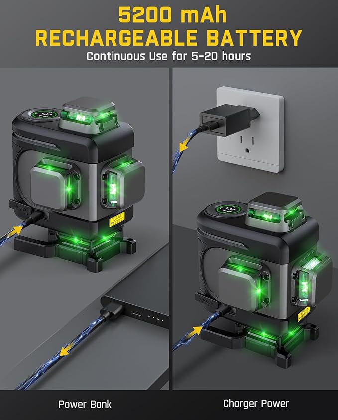 Fanttik D16 APEX Professional Laser Level 4 x 360°, 16 Lines Self-Leveling Cross Line Laser with LED Screen for Construction, 5200 mAh Battery Rechargeable, Magnetic Support and Shoulder Bag