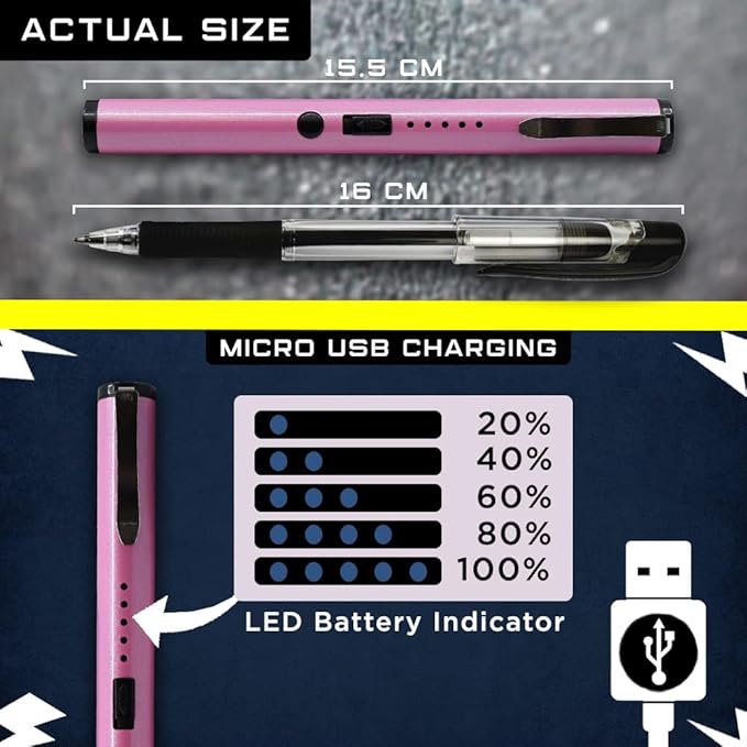 Streetwise Pain Pen 25,000,000 Volts Stun Gun for Self Defense - Tactical Stun Pen for Women and Men, USB Rechargeable, Battery Indicator, Durable Clip, Compact and Concealable for Protection