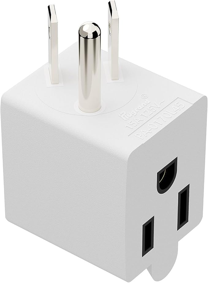 90 Degree Adaptor Left Angled Angle USA 3-Prong Male-Female Adapter,90 Degree Angled USA Male Female Power Adapter, 5-15P to 5-15R Direction Changer Space Save Adapter White PA-0170L45W